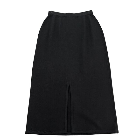 St. John Basics Knit Black Full Zip Top & Skirt Set Rhinestone Embellished, Sz 4 - Picture 9 of 12